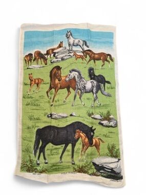 Vintage Lamont Irish Linen Tea Towel Equestrian Art Panel